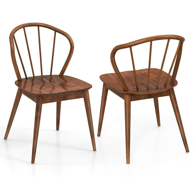 Giantex Wooden Dining Chairs Set of 2, Windsor Kitchen Chairs w/High Spindle Back & Rubber Wood Legs, Wide Seat & Curved Backrest, Farmhouse Side Chairs, Armless Accent Chairs for Home Restaurant