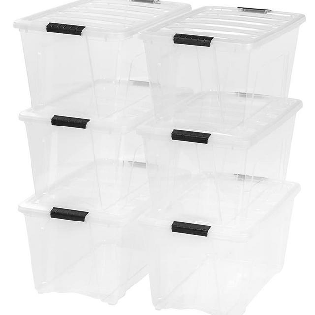 IRIS USA 53 Quart Stack & Pull Box, 6 Pack, Clear