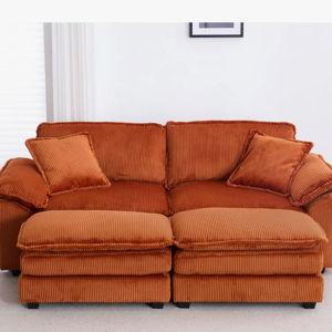 Hallam 84.6'' Oversized Upholstered Loveseat Sofa, Comfy Corduroy Velvet Cloud Couch, Modular Combo Loveseat With 2 Ottomans - Orange Corduroy
