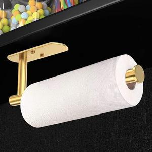 Paper Towel Holder Under Cabinet Mount, Wall Mounted Paper Towel Roll Holder for Kitchen, Bathroom, Wall - SUS304 Stainless Steel (Gold)