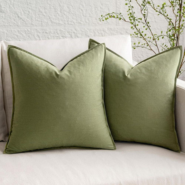 MIULEE Pack of 2 Decorative Linen Pillow Covers Spring Boho Farmhouse Modern Soft Accent Throw Pillows Neutral Cushion Covers for Sofa Couch Bed Living Room Home Decor, 20x20 Inch Sage Green