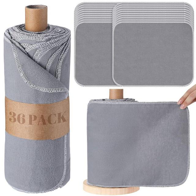 Noveread 36 Pack Reusable Paper Towels Washable Paperless Towels Rolls Reusable Toilet Bidet Towels Bulk Flannel Cotton Cloth Towels Wipes Bathroom Napkins with Cardboard(Gray, Simple Style)