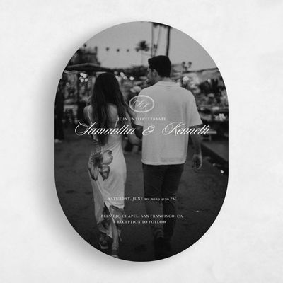 White Oval Wedding Invitation - Cillian Photo
