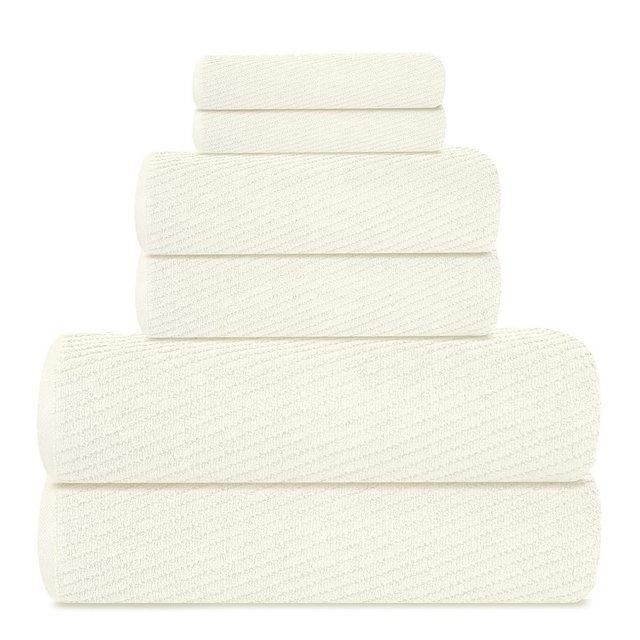 Tens Towels Pack of 6 Zero Twist Towels Set, 2 Bath, 2 Hand, 2 Waschloths, 100% Cotton, Light Weight, Extra Absorbent, Exceptional Softness, Perfect for Bathroom (Ivory)