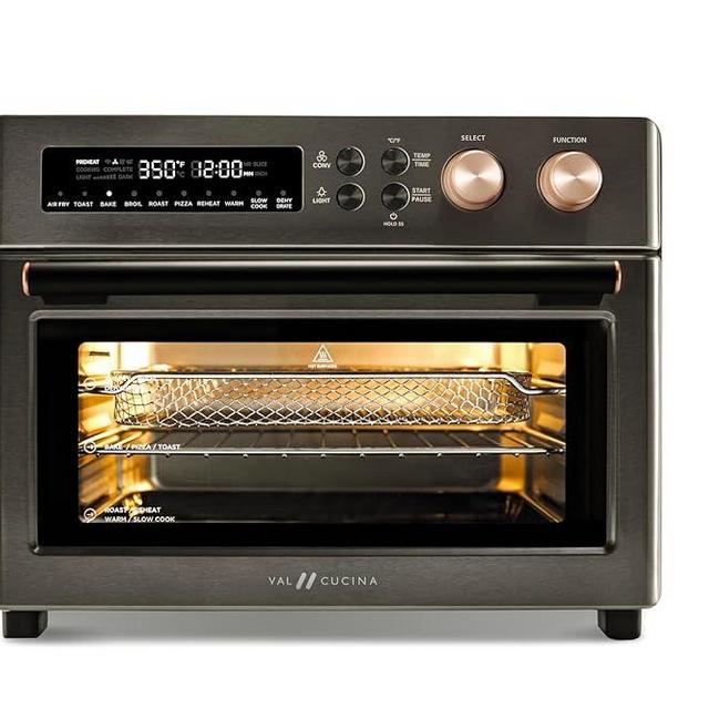 VAL CUCINA Infrared Heating Air Fryer Toaster Oven, Extra Large Countertop Convection Oven 10-in-1 Combo, 6-Slice Toast, Enamel Baking Pan Easy Clean with Recipe Book, Black Matte Stainless Steel