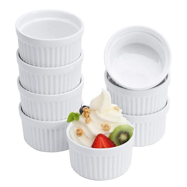 Porcelain Ramekins 4OZ,Set of 8, Souffle Dishes, Oven Safe Ramekin Bowls Serving For Creme Brulee, Custard, Pudding, Mini Desserts, Jam, Dips, Sauces, Ramekins For Baking