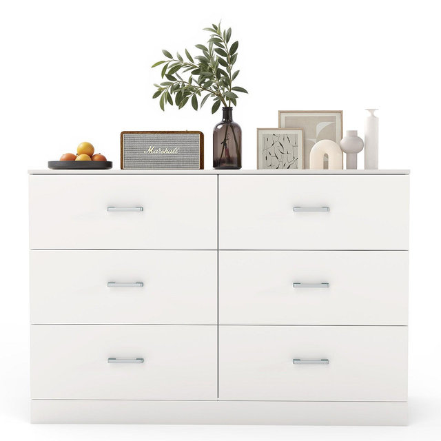6-Drawer Dresser with Spacious Storage and Modern White Finish for Bedroom, Living Room, or Entryway