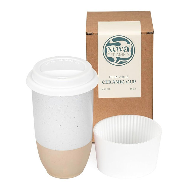 NOVA CERAMICS Travel Mug - Coffee Mug Travel – Microwave & Dishwasher Safe Coffee Clay Tumbler - Gifts For Women Men Him Her – 16oz – Dune