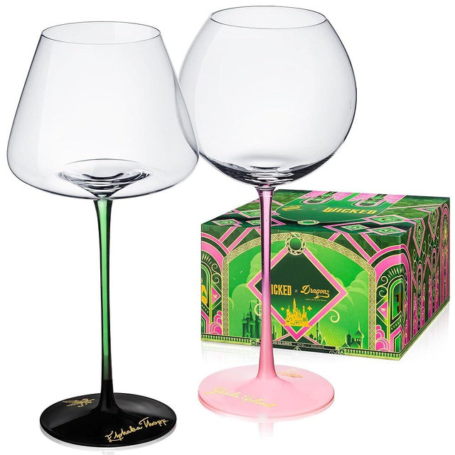 Dragon Glassware x Wicked Wine Glasses - 18 oz Crystal Wine Glass Set of 2 - Unique Drinkware Gift for Musical Lovers - Wicked Movie Gifts