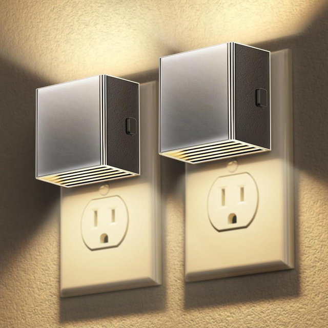 DORESshop LED Night Lights Plug into Wall [2 Pack], Plug in Nightlight, 3 Level Brightness Adjustable Night Light, Dusk to Dawn Sensor, Nightlights for Adults, Bedroom, Bathroom, Hallway, Silver Cover