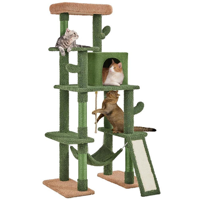 Yaheetech Cactus Cat Tree, 63″ H Multi-Level Cat Tower for Indoor Cats, Cat Climbing Tower Tall Cat Tree with Sisal-Covered Scratching Posts & Condo & Hammock, Cat Furniture Activity Center for Kitten