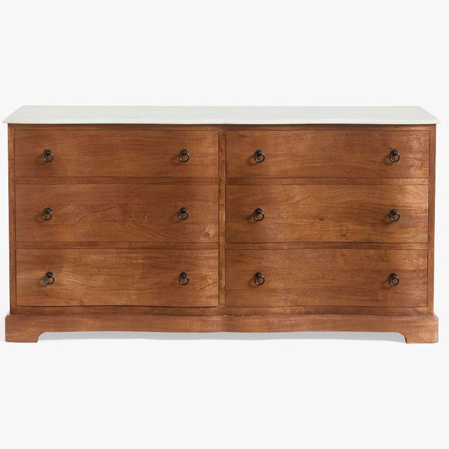 Scarlett 6-Drawer Marble Wide Dresser, Brogan Brown, 64"