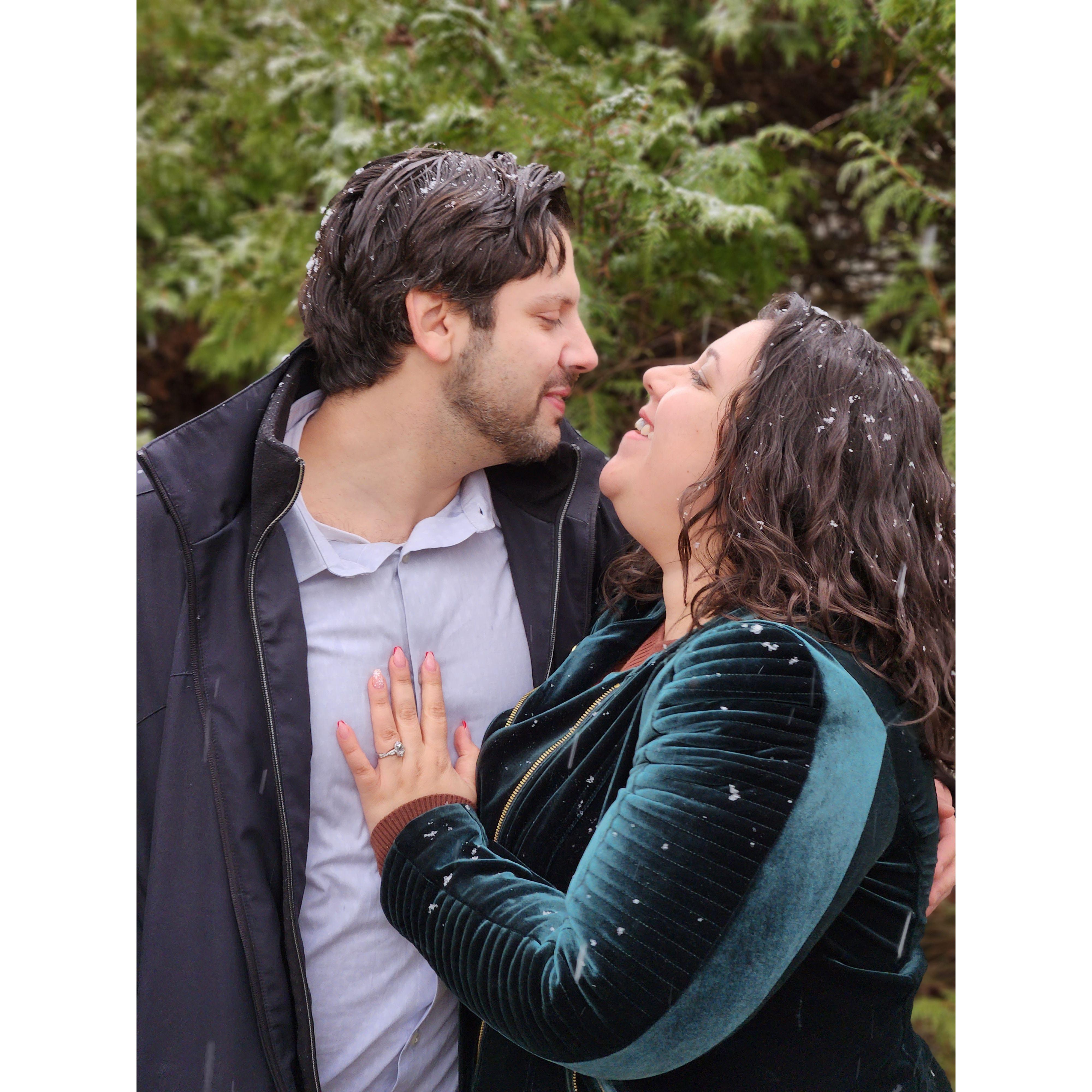 A day after she said "yes!" we were caught in a snowfall. As if nature itself approved of our engagement photos.
