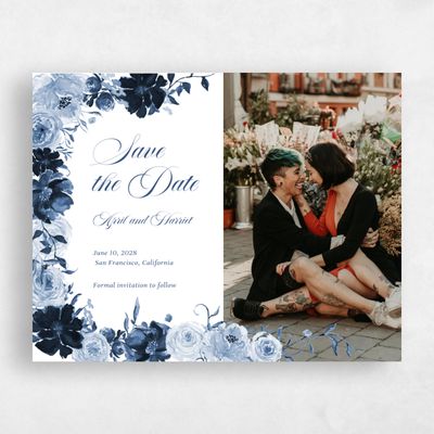 Dusty Cobalt, Blue Wedding Save the Date - Moderna Photo