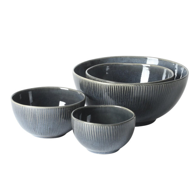 Gibson Elite Sandy Pines 4 Piece Nesting Bowl Set, 4”, 5.5”, 7” & 9” Round Stoneware Bowls, Reactive Glaze Finish, Mixing Serving Bowls - Blue