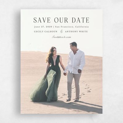 Dark Charcoal, Black Wedding Save the Date - Bianca Photo