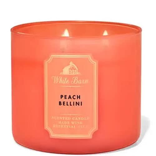 Bath and Body Works, White Barn 3-Wick Candle w/Essential Oils - 14.5 oz - 2021 Core Scents! (Peach Bellini)