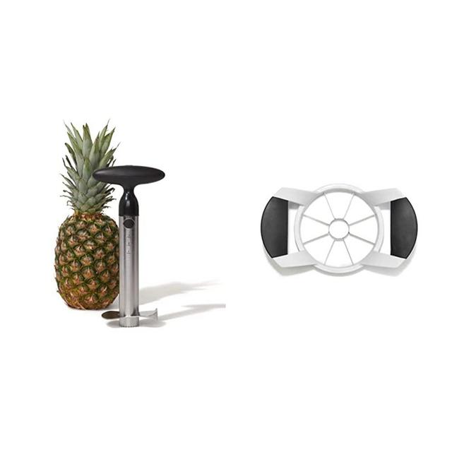 OXO Good Grips Stainless Steel Pineapple Corer & Slicer,Silver/Black & Good Grips Apple Slicer, Corer and Divider,White