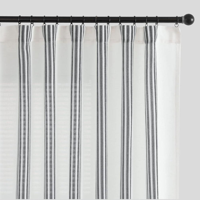 jinchan Striped Linen Blend Curtains 96 Inches Long for Living Room Grey Stripe Semi Sheer Light Filtering Modern Farmhouse Gray Drapes for Bedroom Curtain Set 2 Panels