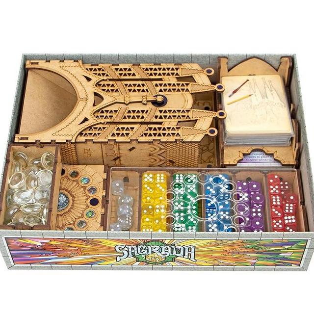 Organizer for Sagrada and Sagrada Expansions 5-6 Player, Passion with Dice Tower, Board Game Insert, Token Tray, Card Holder