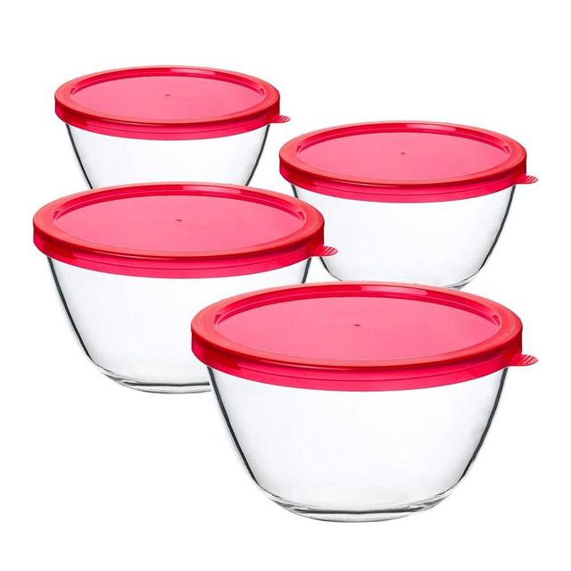 KOMUEE Glass Mixing Bowls with Lids Set, 4-Piece Nesting Kitchen Bowls for Salad, Serving, and Baking, Oven Safe Glass Bowl