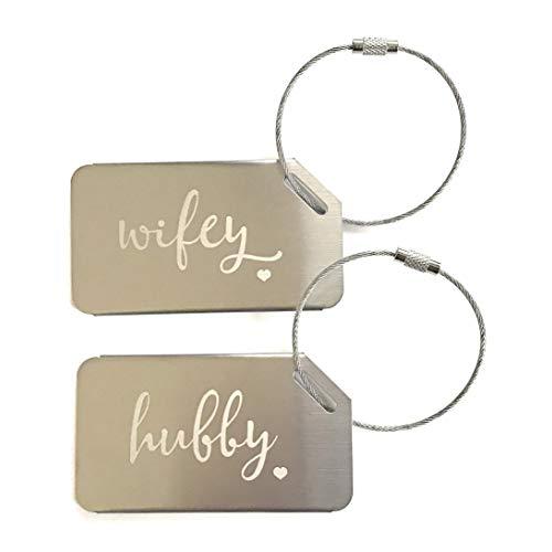 Markha Hubby Wifey Luggage Tags – His and Hers Luggage Tags - Perfect Baggage Tags for Luggage - Cool Luggage Tags for Bridal Shower Gift (2 Pack)