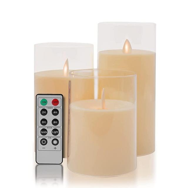 Aignis Flameless Candles Flickering Battery Operated Candles Pack of 3(D: 3 Inchx H: 4 Inch5 Inch6 Inch) LED Candles Made of Unbreakable plexiglass and Remote Control with 24-Hour Timer(White)