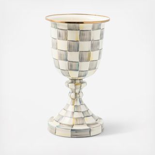 Sterling Check Enamel Pedestal Vase