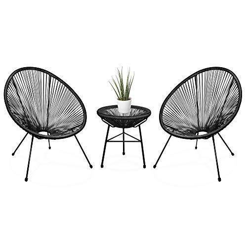 Best Choice Products 3-Piece All-Weather Patio Woven Rope Acapulco Conversation Bistro Furniture Set w/Glass Top Table - Black