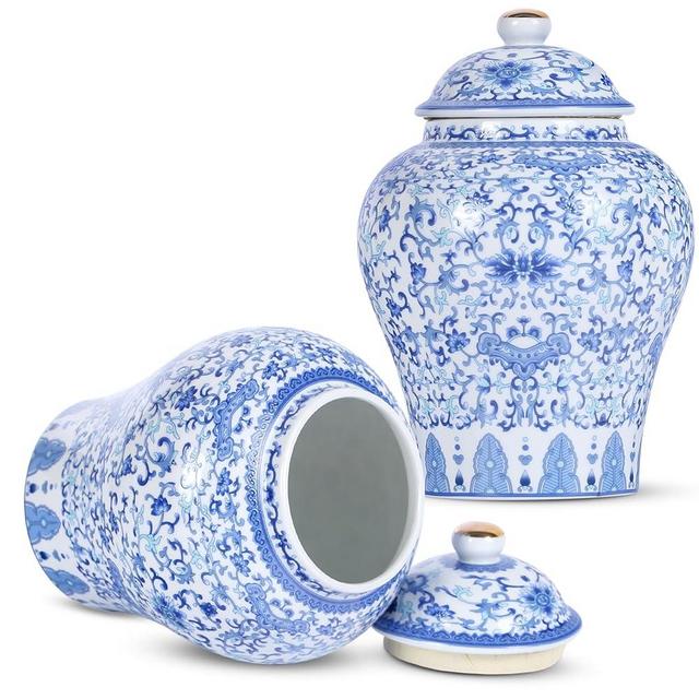 XINGYAN Chinoiserie Ginger Jar 2pcs Set - Chinese Blue and White Porcelain Home Decorative Storage Jar with Lid(Utmost set)
