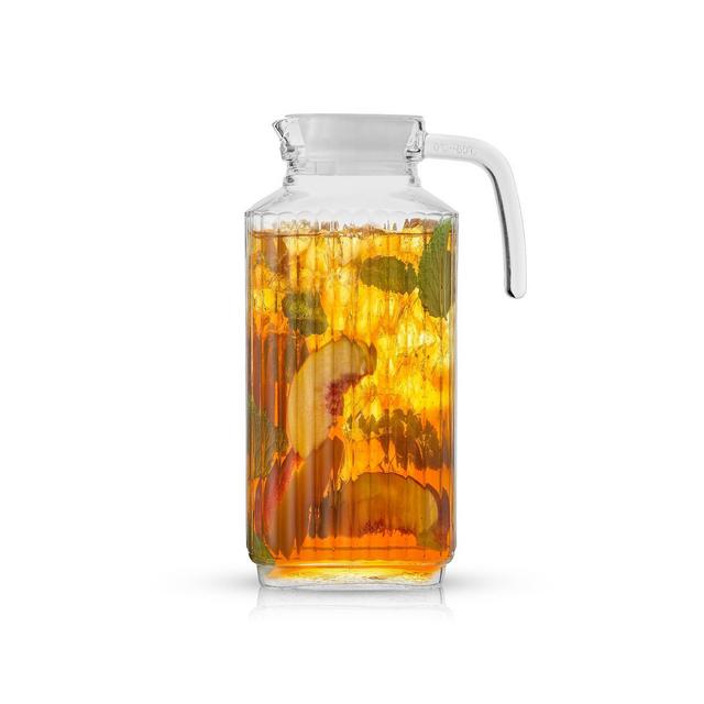 JoyJolt Glass Beverage Pitcher with Handle and 2 Lids, 60 oz