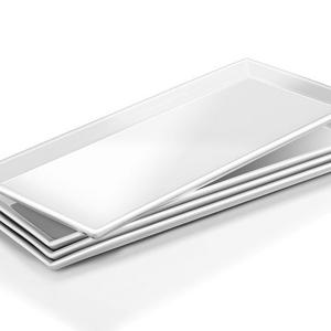 DOWAN 14.5-inch Porcelain Serving Platters/Rectangular Plates - 4 Packs, Natural White