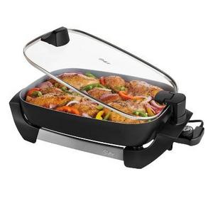 Oster DuraCeramic 16" Electric Skillet With Lift & Serve Hinged Lid - Black CKSTSK16H-TECO