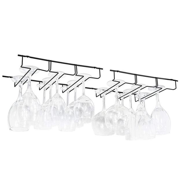 Wallniture Napa Under Cabinet Stemware Rack, 13.5" Wine Glasses Holder, Farmhouse Kitchen Decor, Black Set of 2