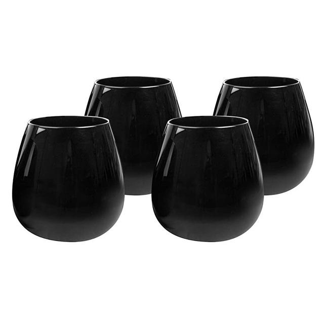 Artland 22 oz Midnight Black Stemless Round Wine Glasses, Set of 4