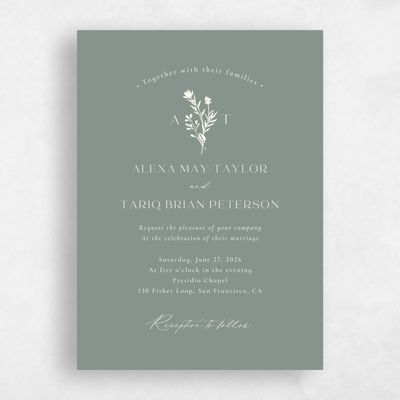 Deep Sage, Green Wedding Invitation - Hazel Portrait