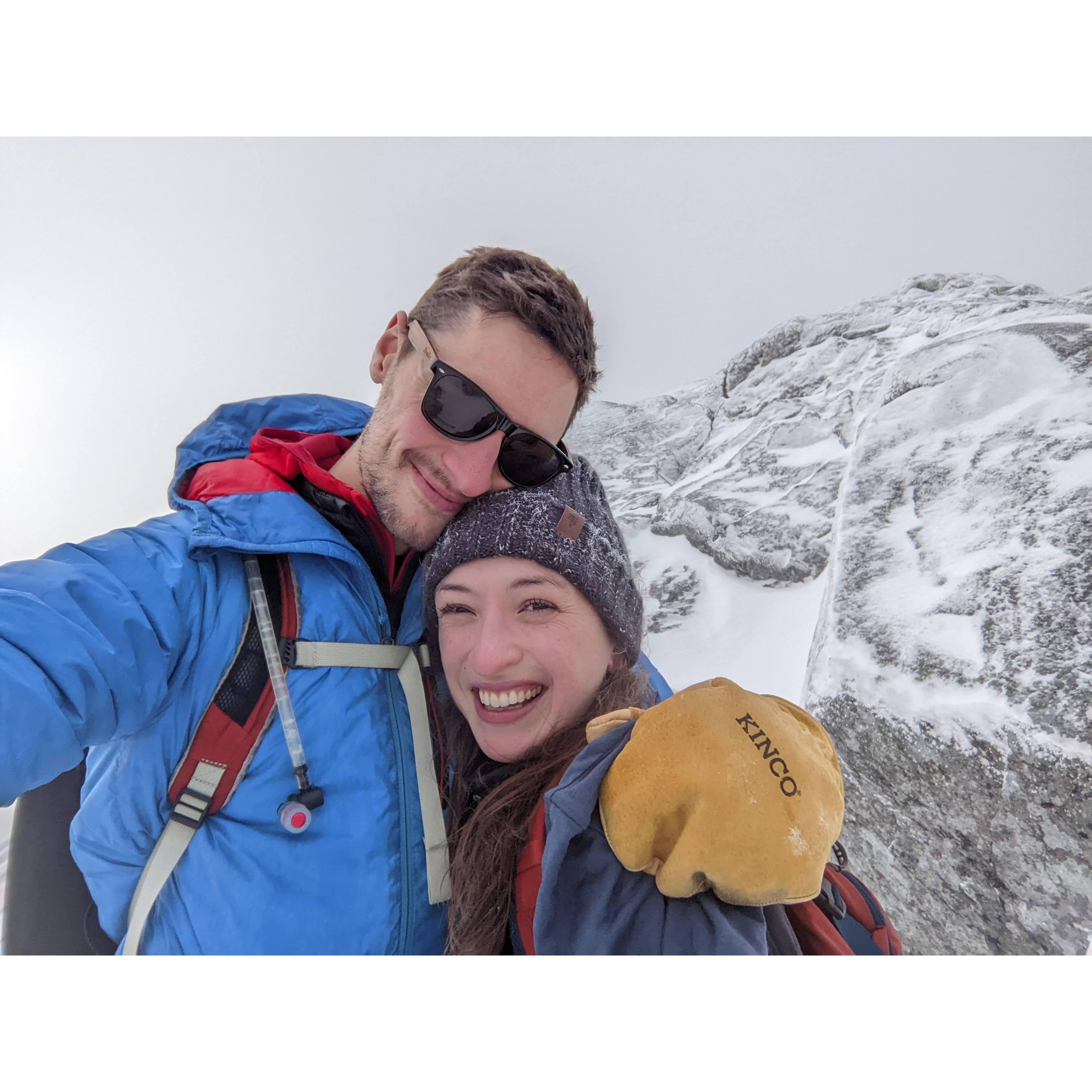 Our first photo together was from our fourth date - a snowy hike at Mount Monadnock!