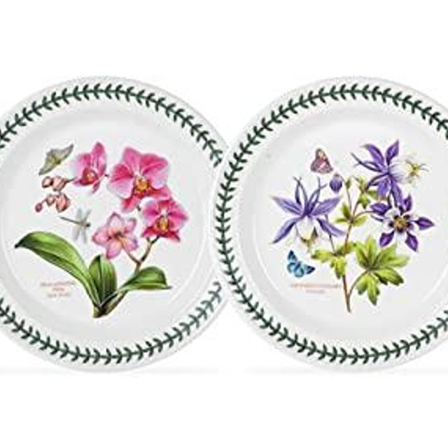 Portmeirion Exotic Botanic Garden Salad Plate with Assorted Motifs, Round, Salad, Dessert, or Dinner Plate, Ceramic, Dishwasher & Microwave Safe, 8.5 Inch, Set of 6