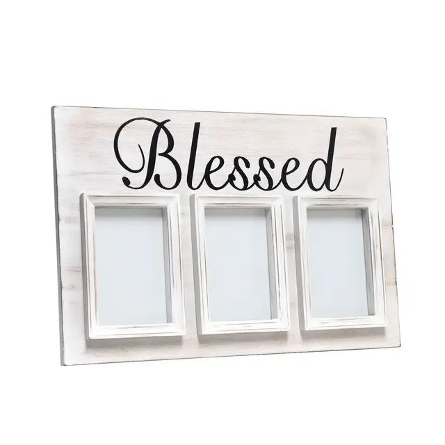 4"x6" Blessed Collage Frame Holds Three Photos Chalk White - Elegant Designs: Farmhouse Style, MDF Material, Horizontal Display