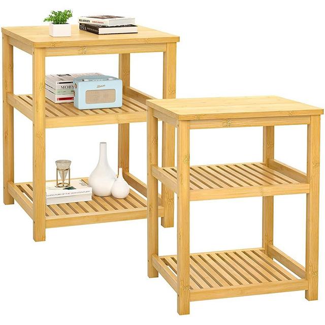 Homykic Nightstands Set of 2, Bamboo End Tables Night Stand Bedside Accent Side Tables, Small Coffee Tea Table Shelves for Living Room, Bedroom, Bathroom, Lounge, Study, Office, Natural