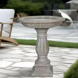 23.8 in. Cement Outdoor Bird Bath Fibre Reinforced Concrete Modern Birdbath with Pedestal for Garden, Patio, Yard, Lawn