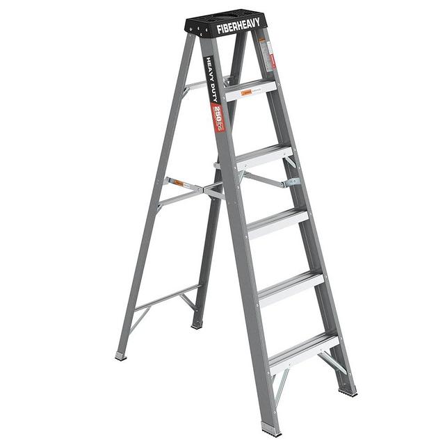 6-Foot Fiberglass Step Ladder,250LBs Load Capacity with Multi-Functional Top Tray,Foldable Ladder Slip-Resistant & Durable,Non-Conductive,for Home, Garage, Electrician, Indoor Outdoor Use