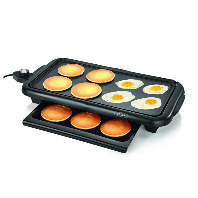 BELLA Electric Griddle w Warming Tray, Make 8 Pancakes or Eggs At Once, Fry Flip Serve Warm, Healthy-Eco Non-stick Coating, Hassle-Free Clean Up, Submersible Cooking Surface, 10" x 18", Copper/Black