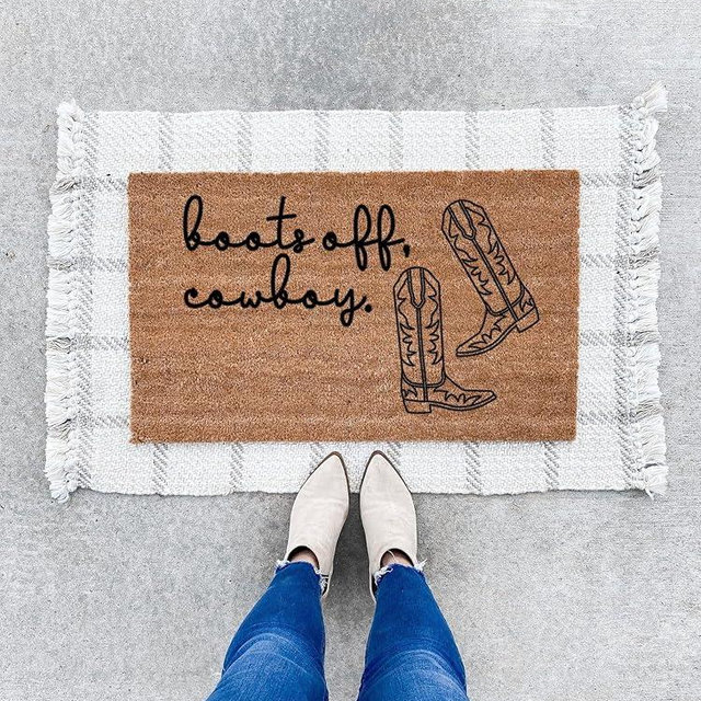 Boots Off Cowboy Doormat, Ranch Decor, Western Decor Doormat, Coastal Cowgirl Decor, Texas Doormat, Ranch Welcome Mat, Kick Off Your Boots