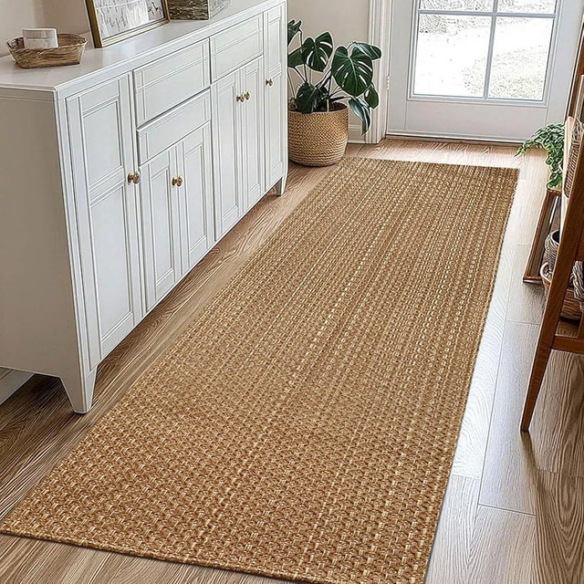 Runner Rug – Boho 2x5 ft Hallway Runner Rug,Braided Design Neutral Entryway Rug with Rubber Backing,Tan Brown,Machine Washable,Solid Faux Jute Rug,for Bedroom,Bathroom,Non-Slip