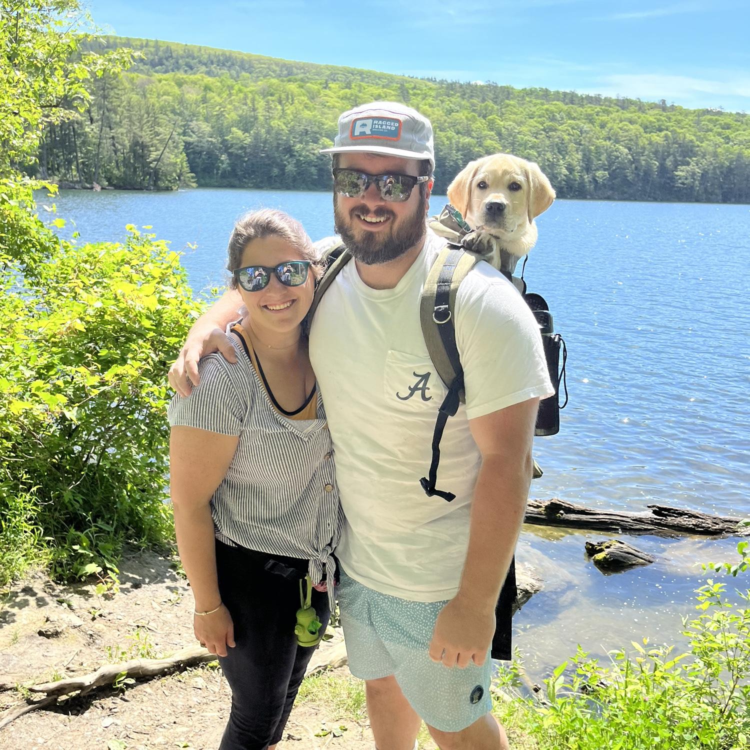 When Murphy was a puppy, we carried him in a dog-hiking backpack to protect his little growing joints! He loved it and Jenna enjoyed watching Matt get in a good workout.