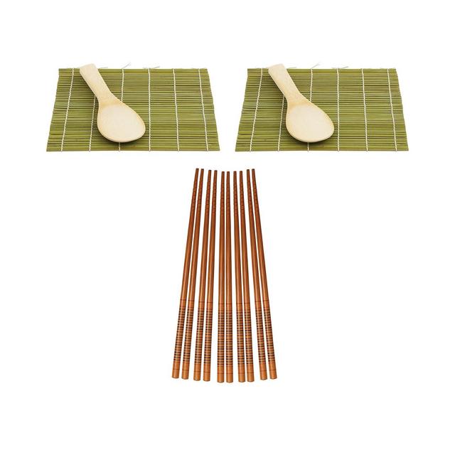 Helen’s Asian Kitchen Sushi Rolling Set, Includes 2 Sushi Mats 2 Rice Paddles and 10-Pair Silk Wrapped Bamboo Chopsticks