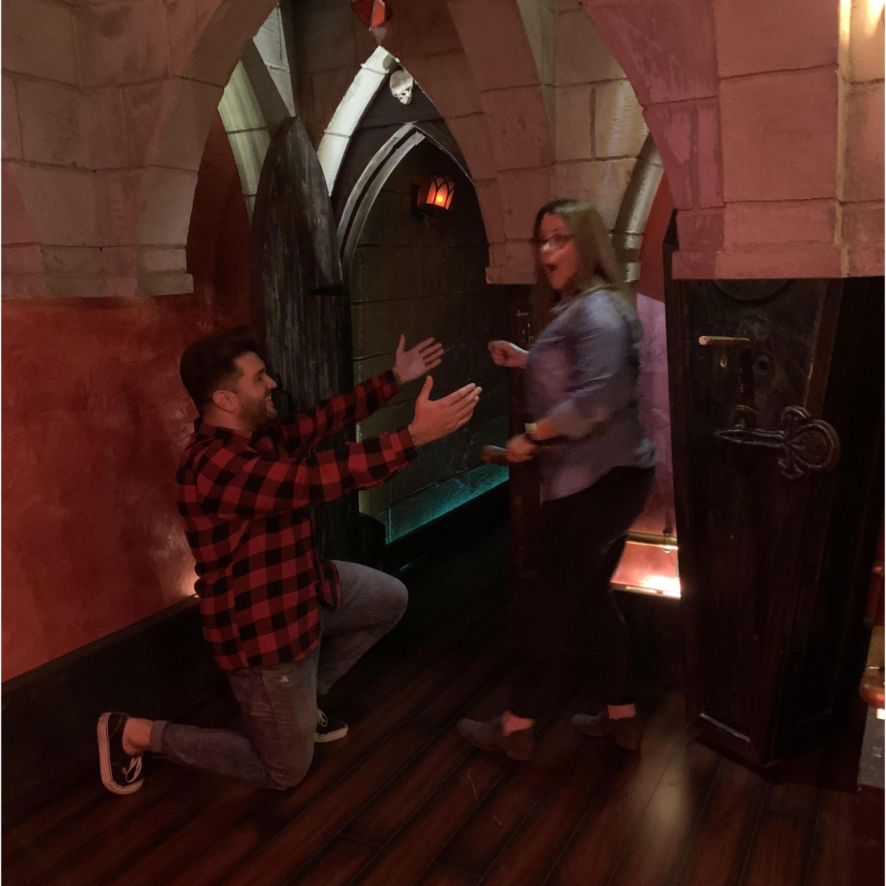 The moment I realized Drew was proposing - 10/18/19 - He had the ring hidden as the last clue in an escape room, best proposal ever!!!