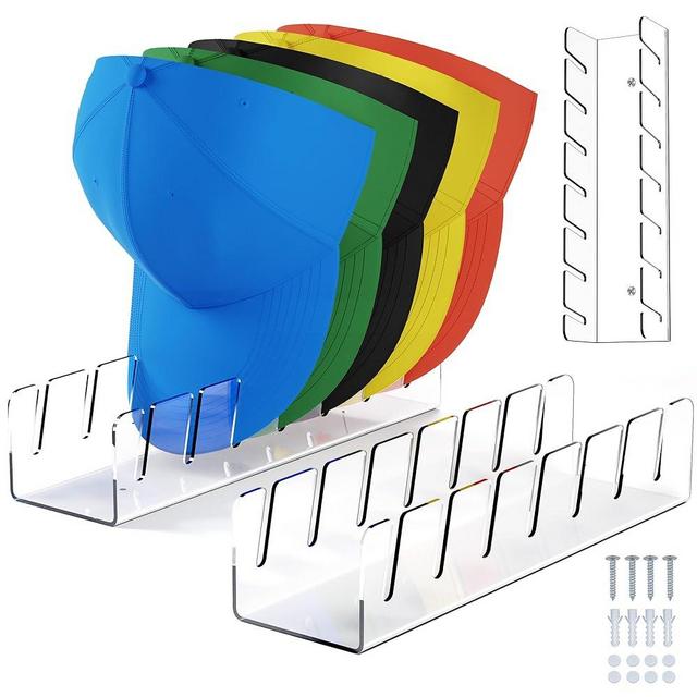 YNPJQWP 2024 New Hat Stand for Baseball Caps Display and Organizer,No Install Acrylic Hat Holder for 14 Baseball Caps for Bedroom, Closet, Dresser and Wall 2PCS