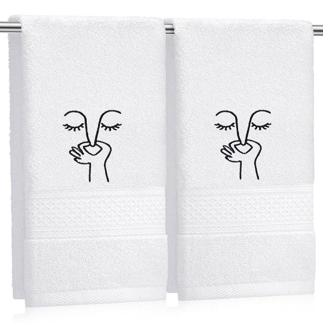 Peryiter 2 Pcs Funny Hand Towels White Bathroom Decorative Towel 14 x 29 Inches Bad Smell Humorous 100% Cotton Embroidered Thick Absorbent Farmhouse Modern Minimalistic Bathroom Decor